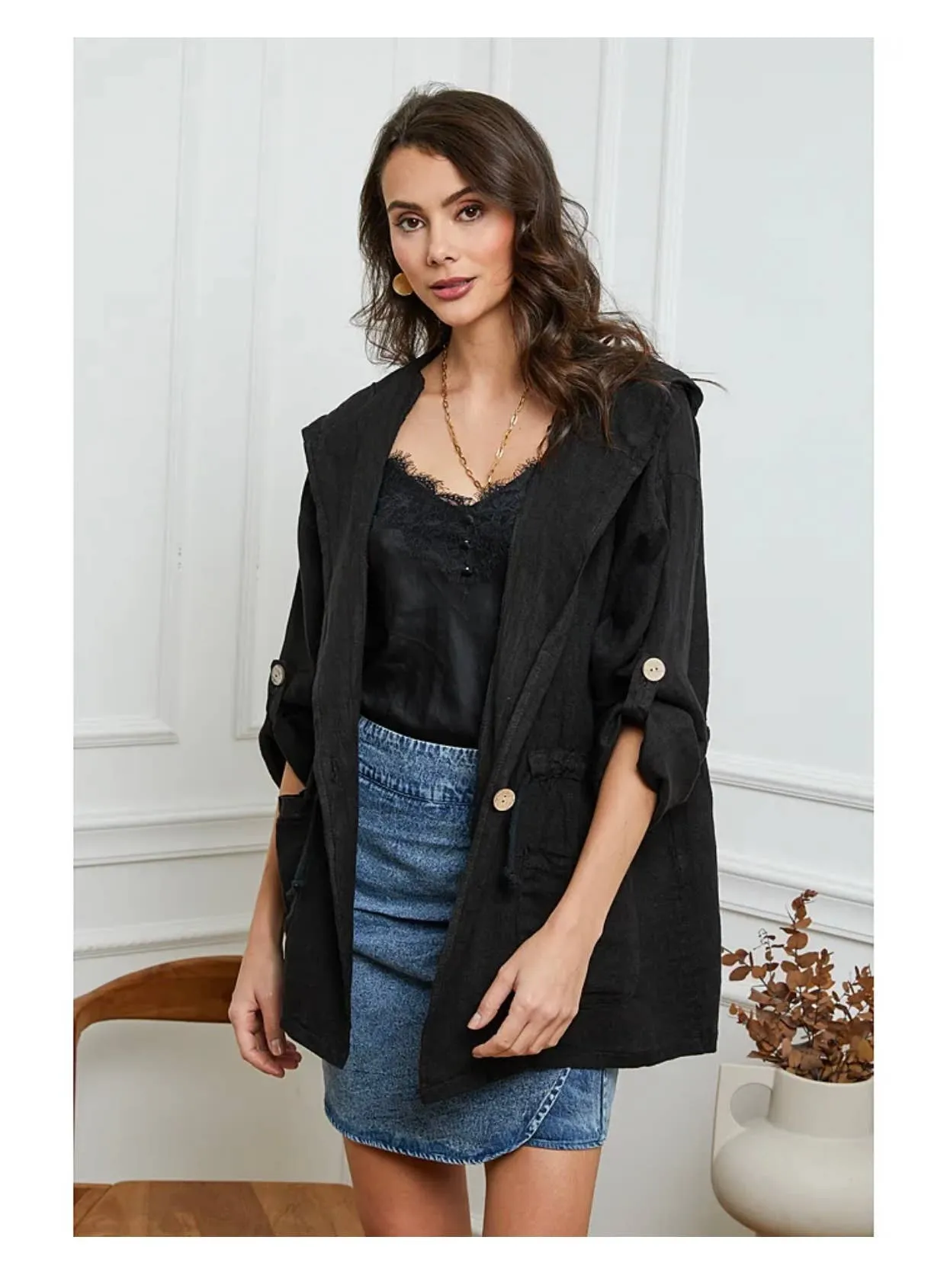 Linen Drawstring Jacket 5946,Women Wear