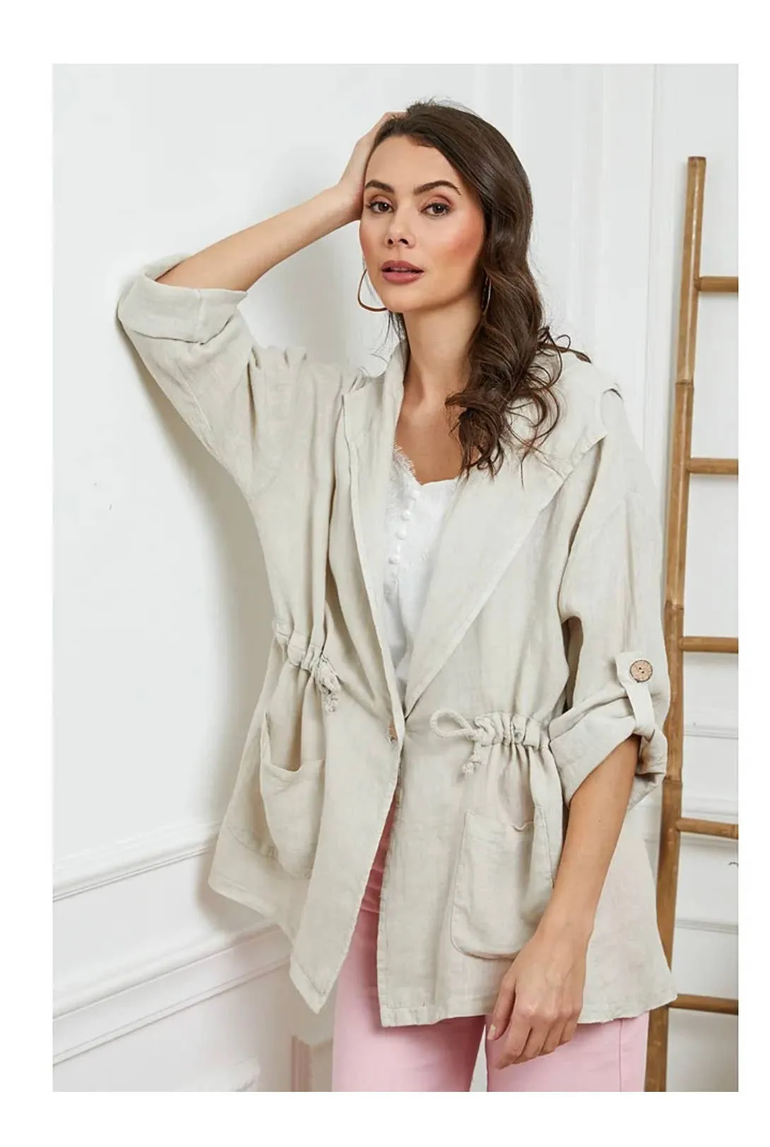 Linen Drawstring Jacket 5946,Women Wear