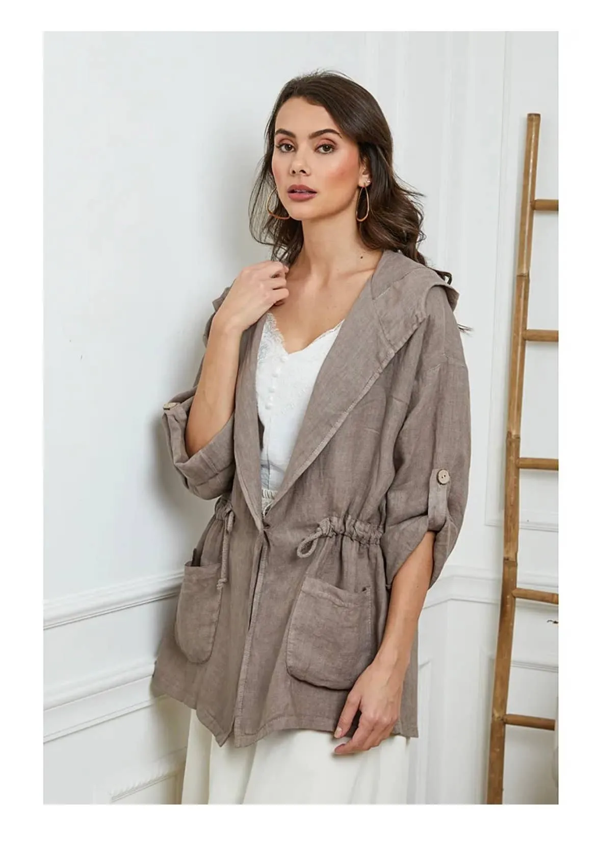 Linen Drawstring Jacket 5946,Women Wear