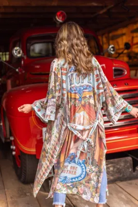Love Language Printed Long Duster Bamboo Kimono Robe,Women Wear