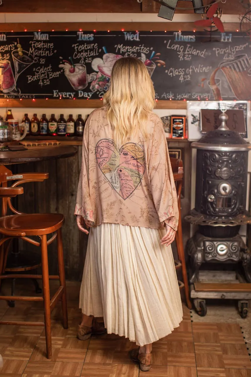 Map of My Heart Cropped Bamboo Kimono Cardigan,Women Wear