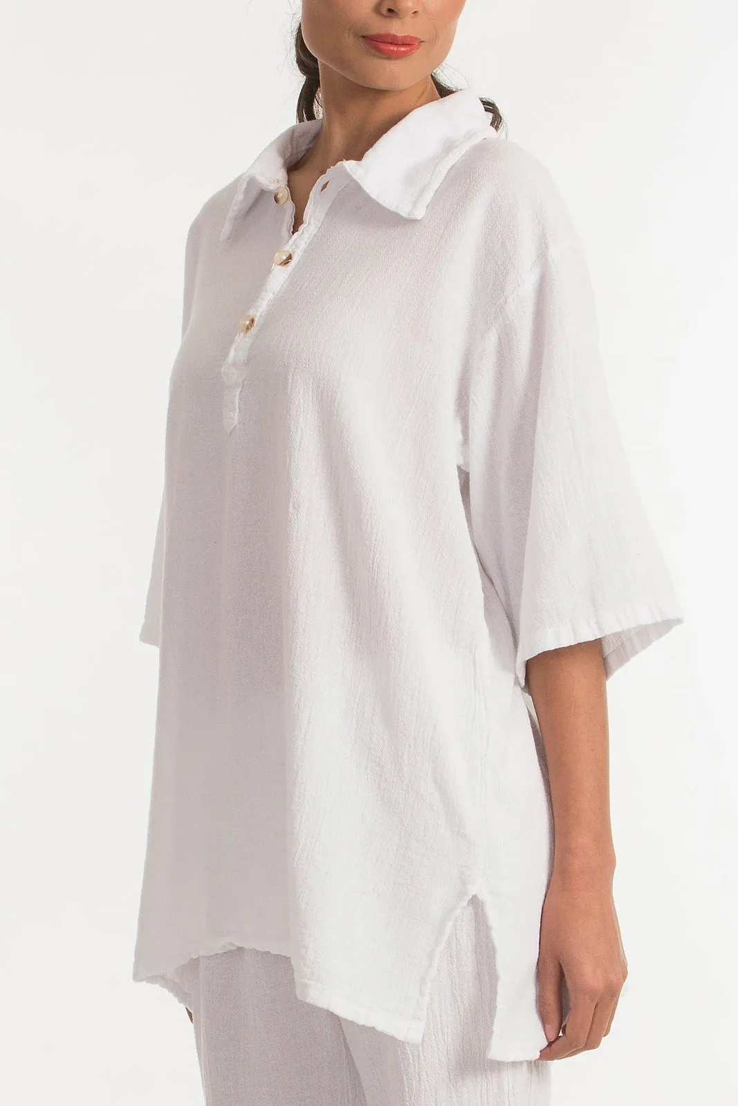 Mark Top Resort Wear Collared Tee 100% Cotton Gauze,Women Wear