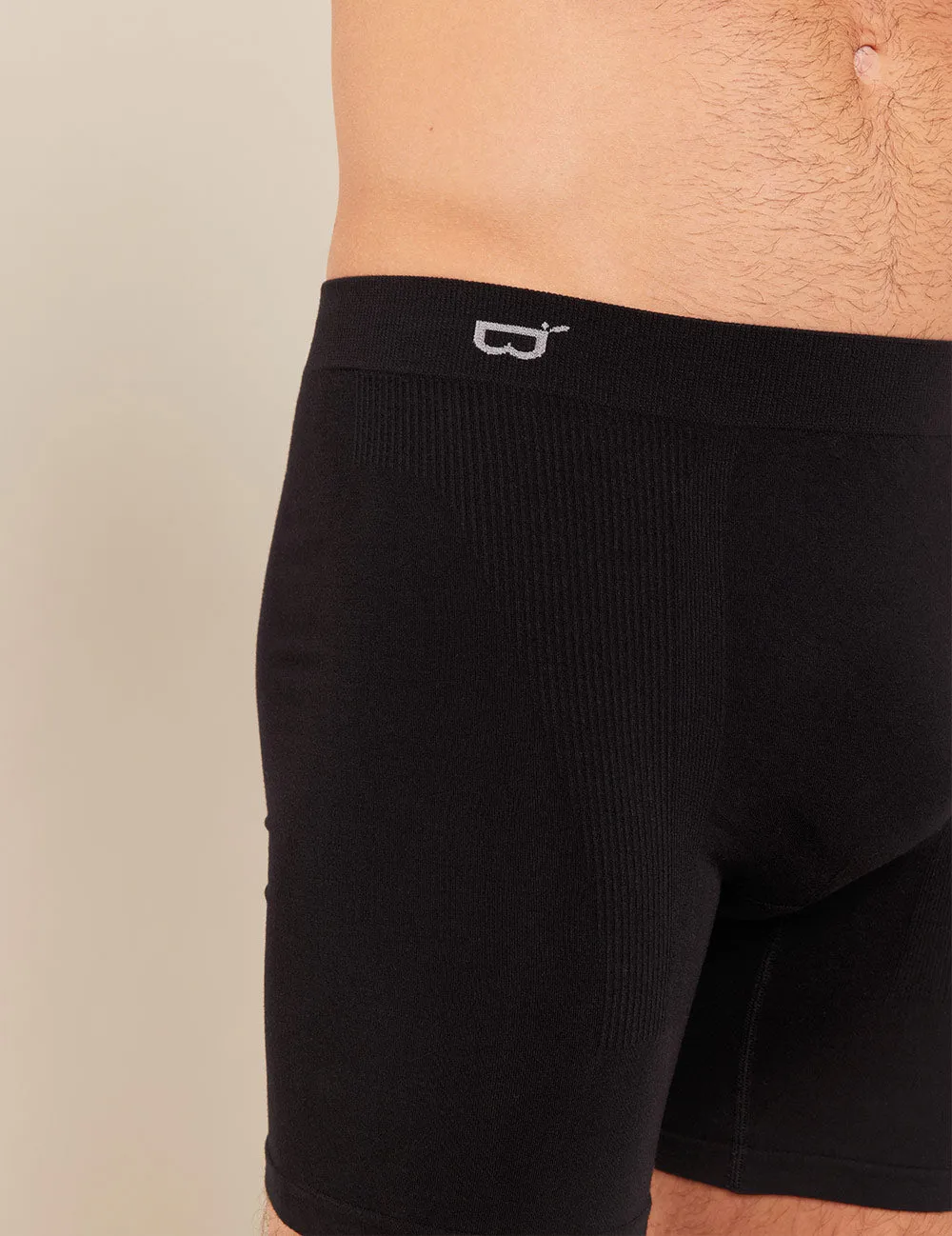 Men's Seamfree Mid-Length Boxer Briefs - Black,Men Underwear