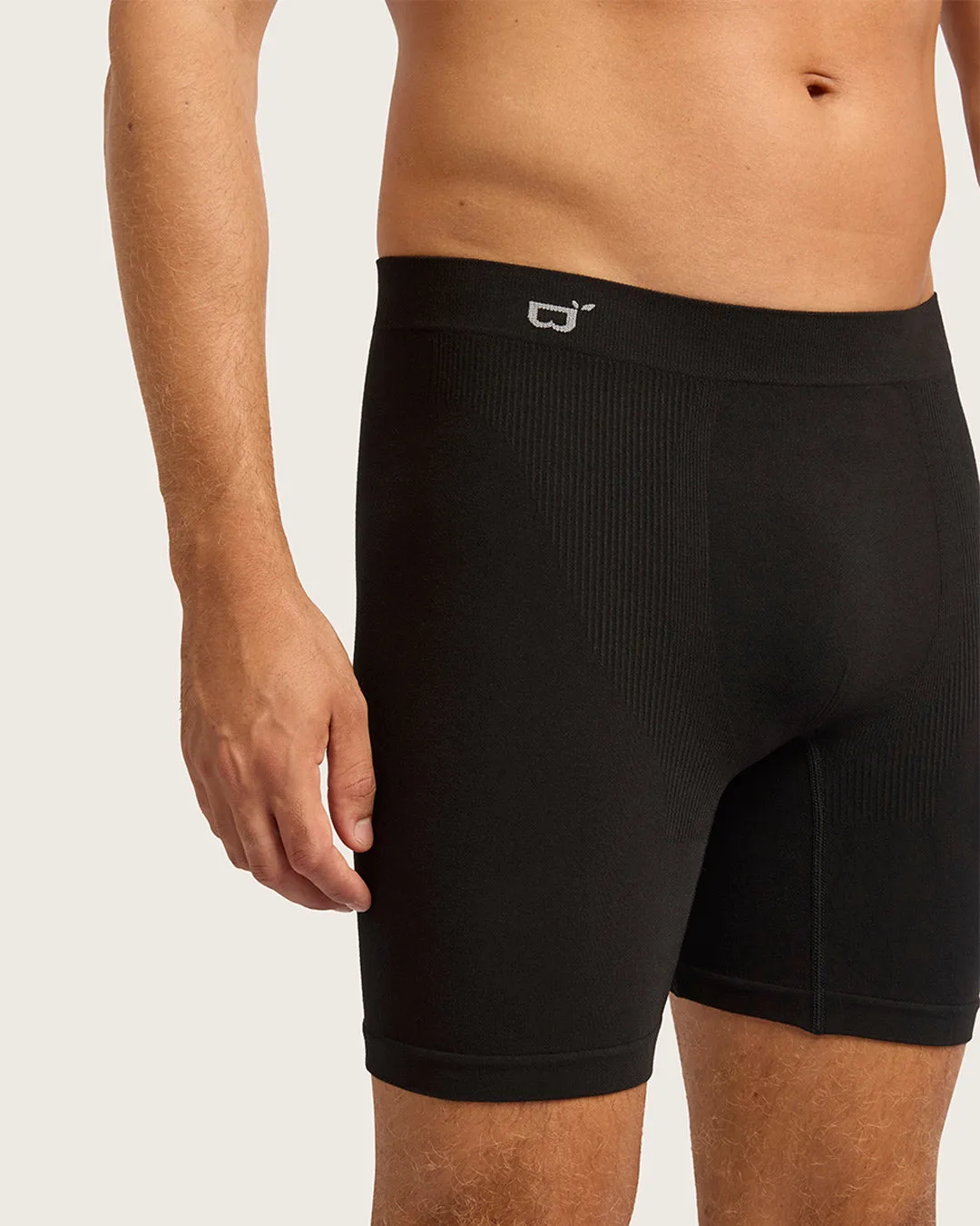 Men's Seamfree Mid-Length Boxer Briefs - Black,Men Underwear