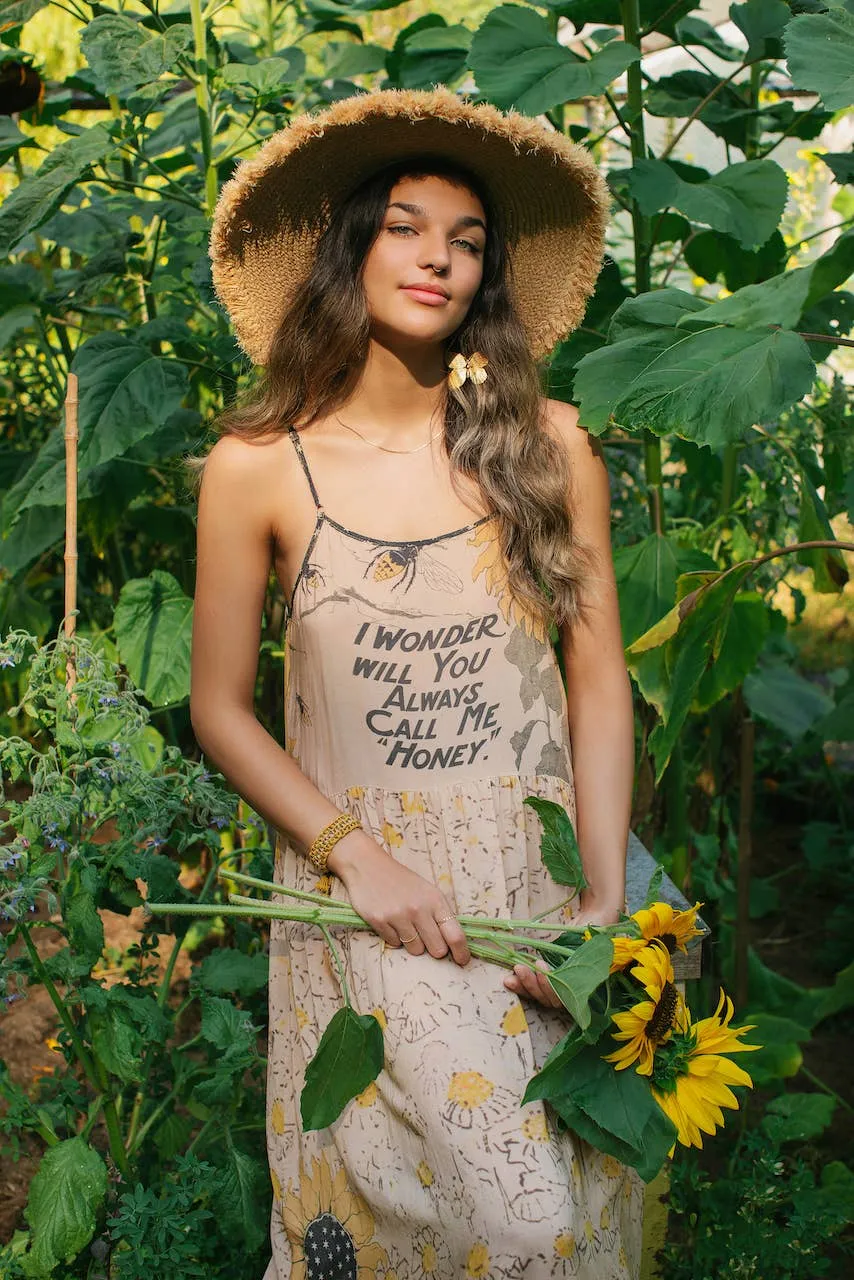 Milk & Honey Boh??me Slip Dress with Bees and Sunflowers,Women Wear
