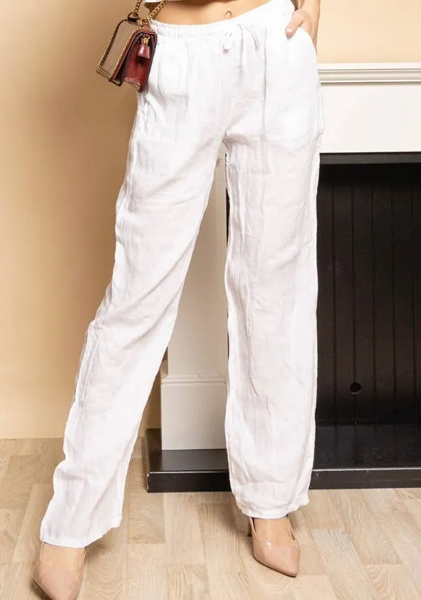 One Size Linen Pant with Pockets 23103,Women Wear