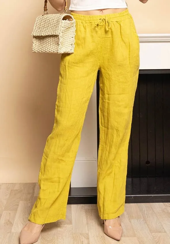 One Size Linen Pant with Pockets 23103,Women Wear