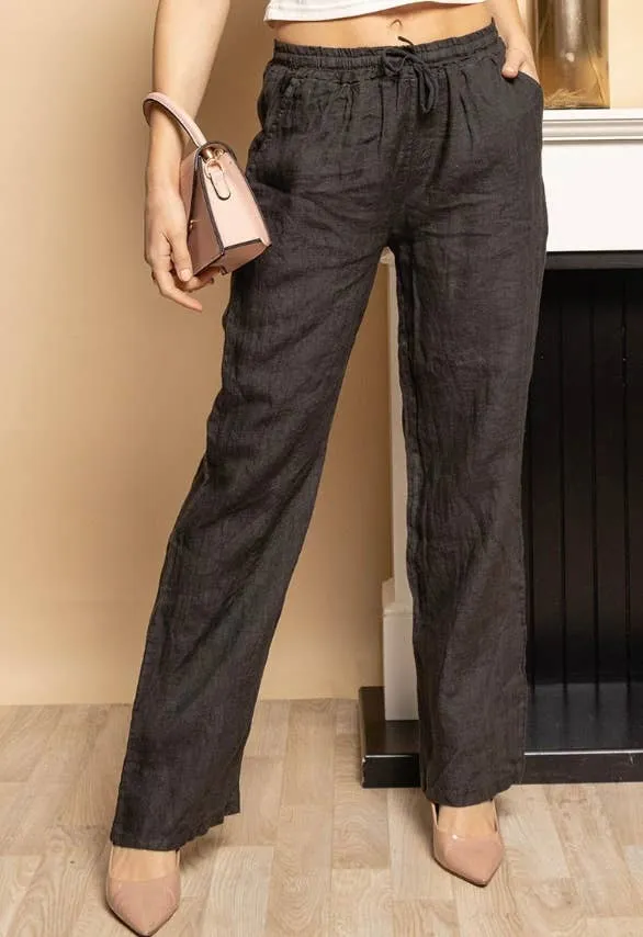 One Size Linen Pant with Pockets 23103,Women Wear