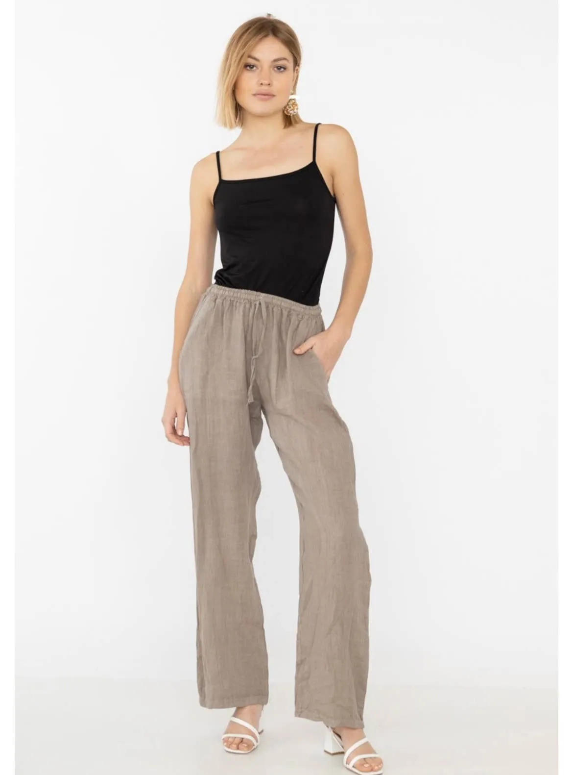 One Size Linen Pant with Pockets 23103,Women Wear