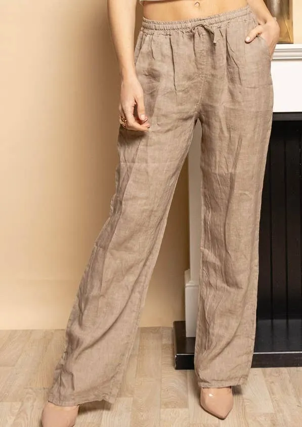 One Size Linen Pant with Pockets 23103,Women Wear