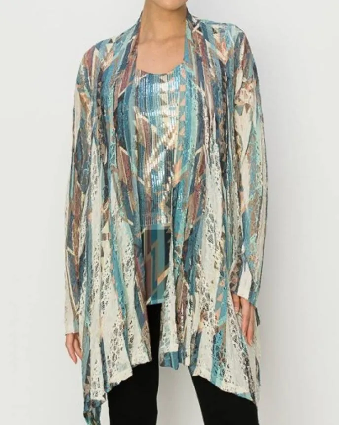 Origami Lace Cardigan in GEO BG-TQ 407-493,Women Wear
