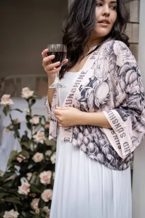 Peace Wine and Sunshine Cropped Bamboo Kimono Cardigan,Women Wear