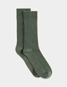 Ribbed Crew Socks - Moss,Men Socks