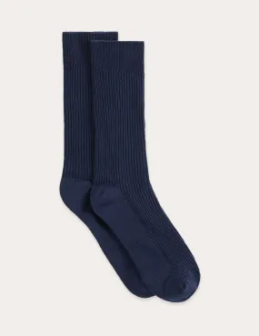 Ribbed Crew Socks - Navy,Men Socks