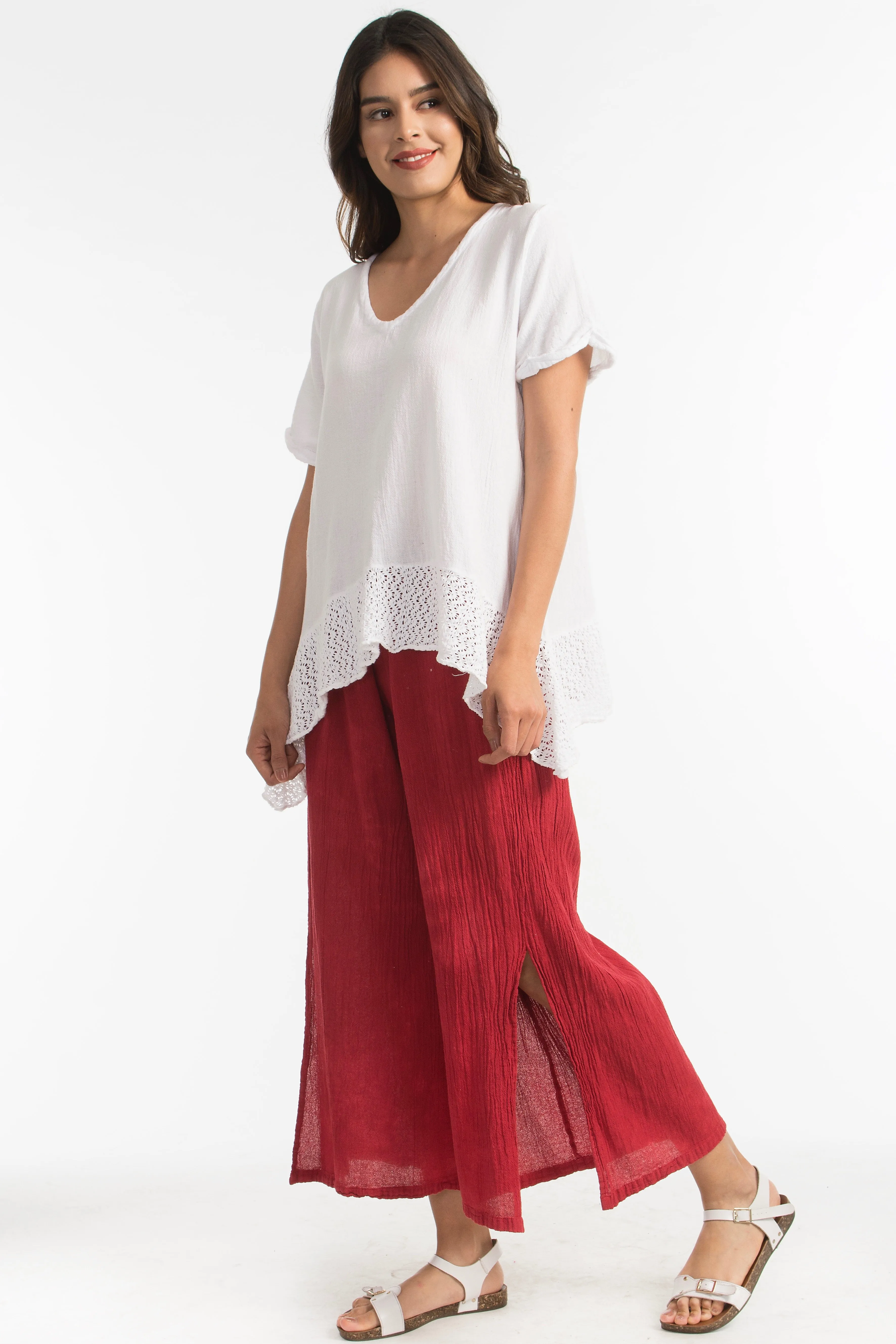 Sandra Top Sidefall Lace and Cotton Gauze,Women Wear