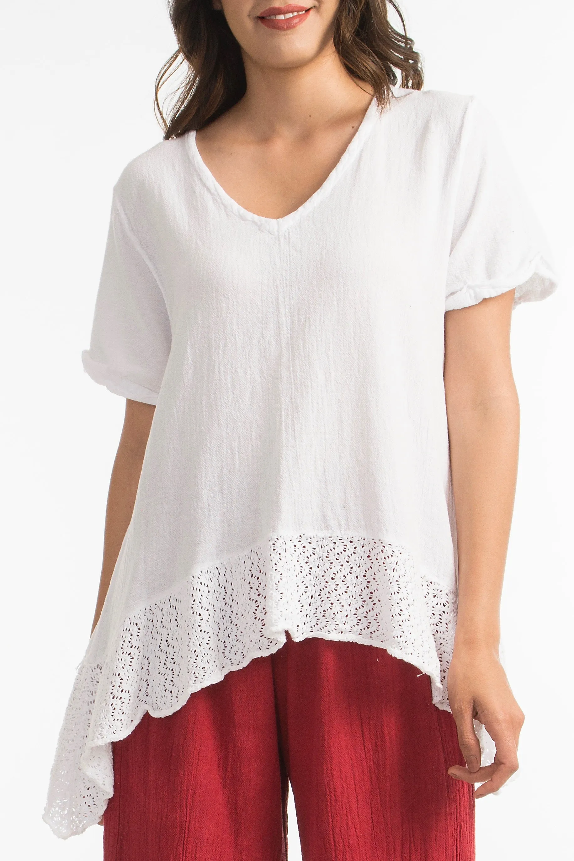 Sandra Top Sidefall Lace and Cotton Gauze,Women Wear
