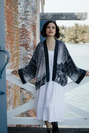 Stargazer Cropped Bamboo Kimono Cardigan with Falling Stars,Women Wear