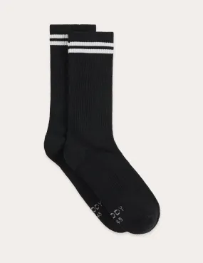 Striped Cushioned Crew Socks - Black/Grey,Men Socks