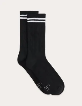 Striped Cushioned Crew Socks - Black/White,Women Socks
