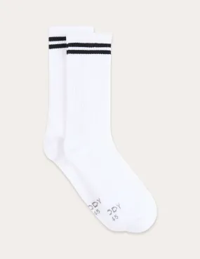 Striped Cushioned Crew Socks - White/Black,Men Socks