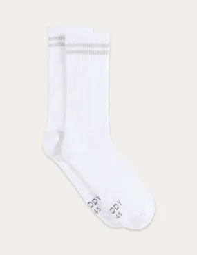 Striped Cushioned Crew Socks - White/Grey,Men Socks