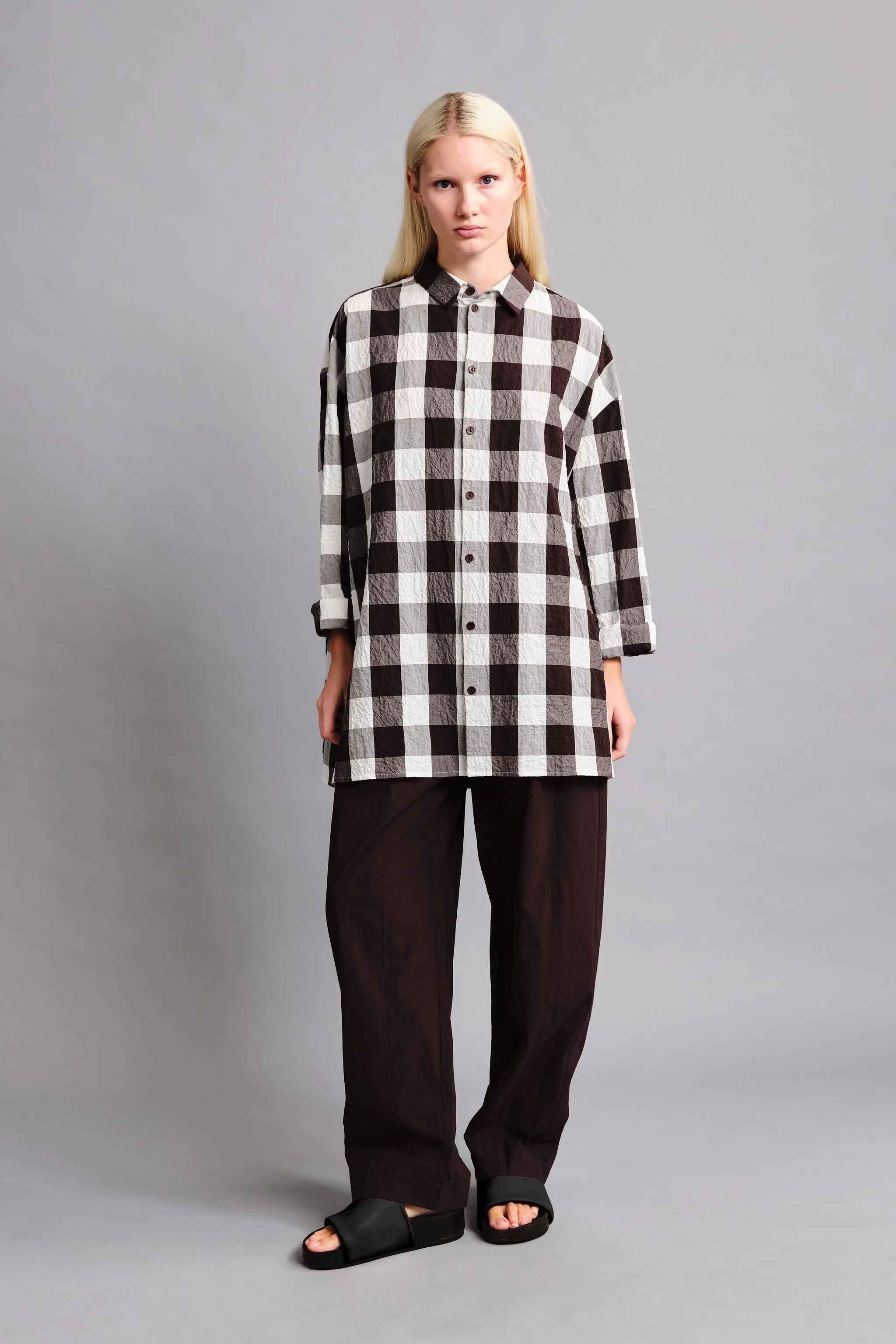 THE DRAUGHTSMAN SHIRT / TABLECLOTH GINGHAM COFFEE,Men Wear