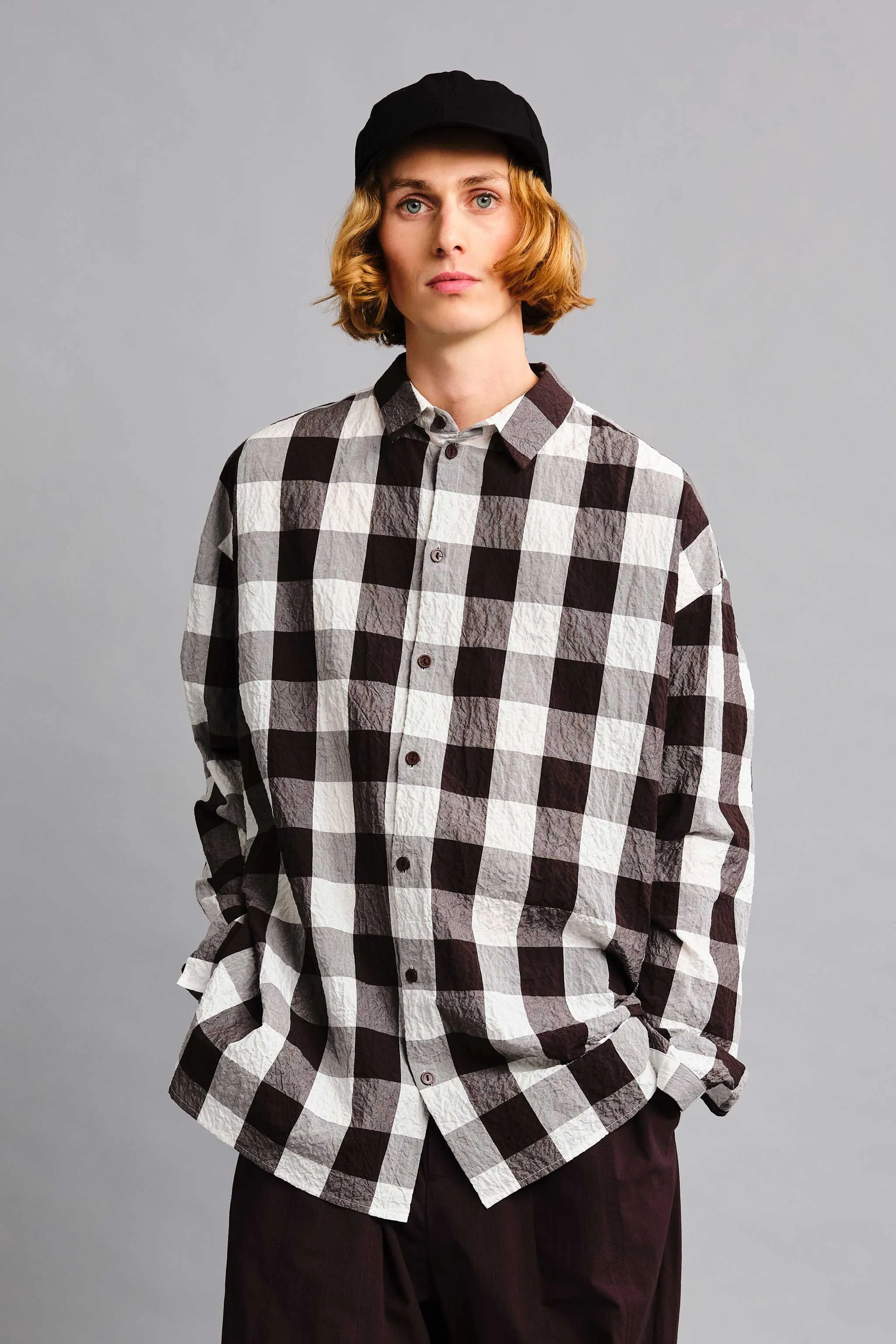 THE DRAUGHTSMAN SHIRT / TABLECLOTH GINGHAM COFFEE,Men Wear
