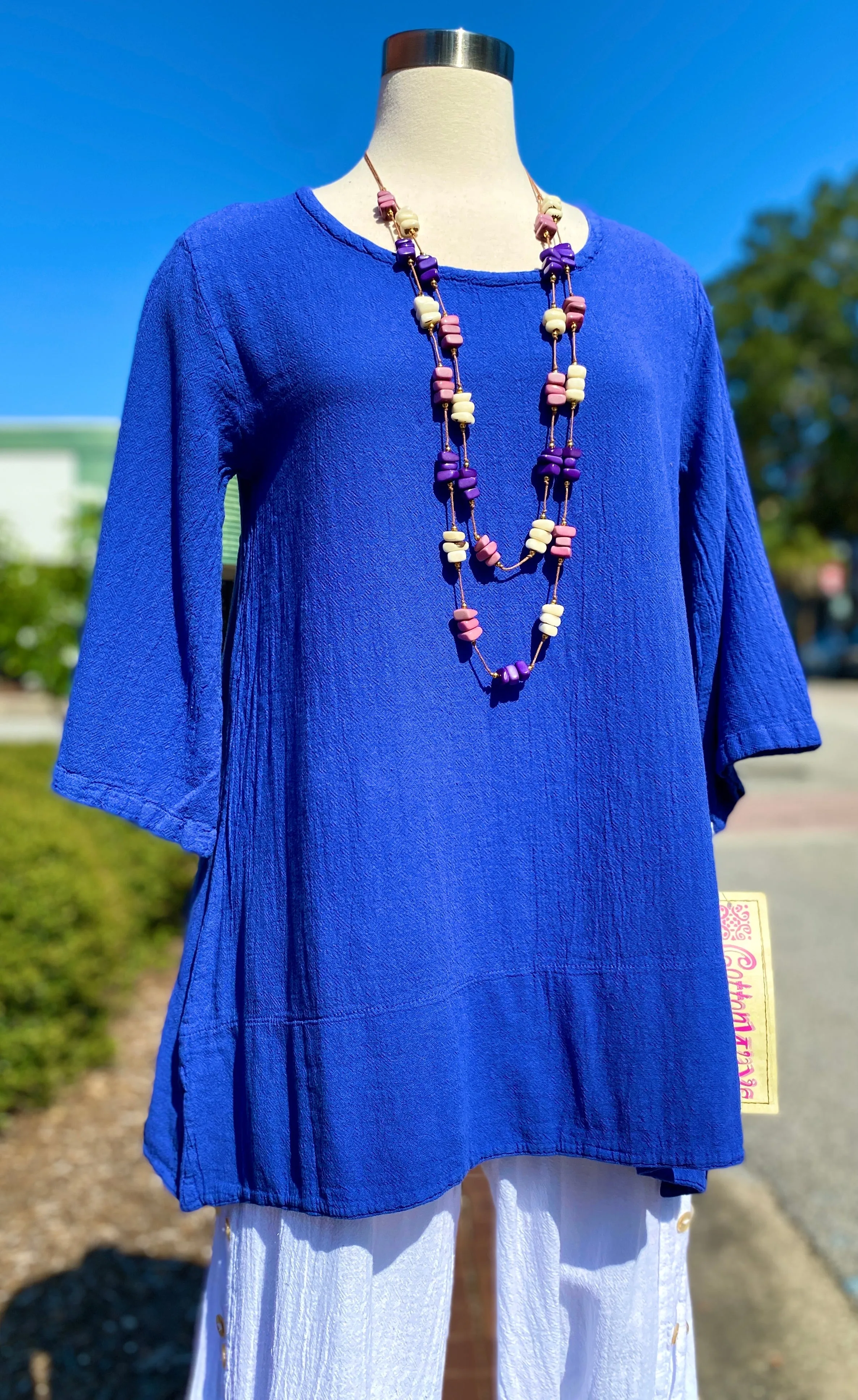 The Liz! New Drop Hemline Tunic Style Top in 100% Cotton Gauze,Women Wear