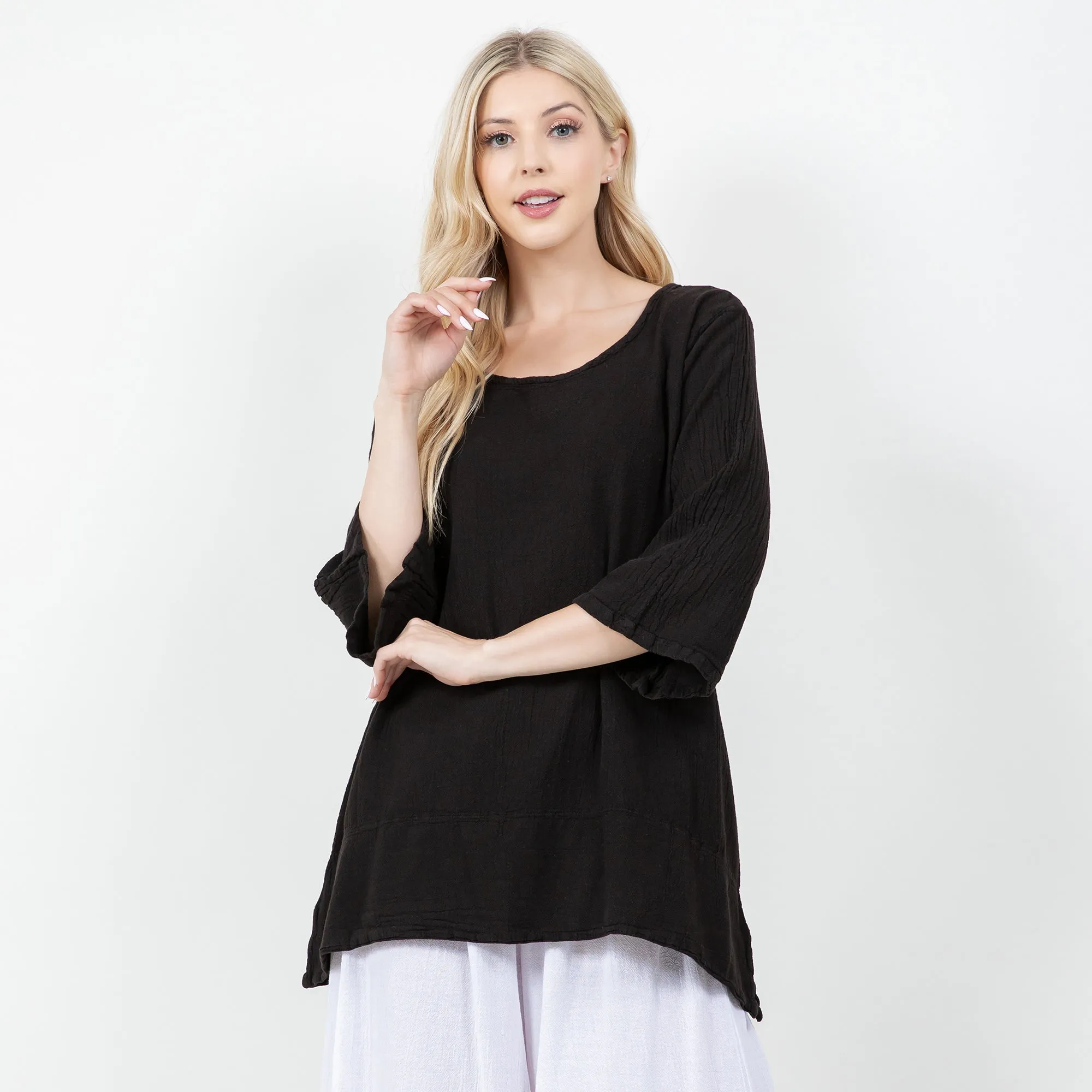 The Liz! New Drop Hemline Tunic Style Top in 100% Cotton Gauze,Women Wear