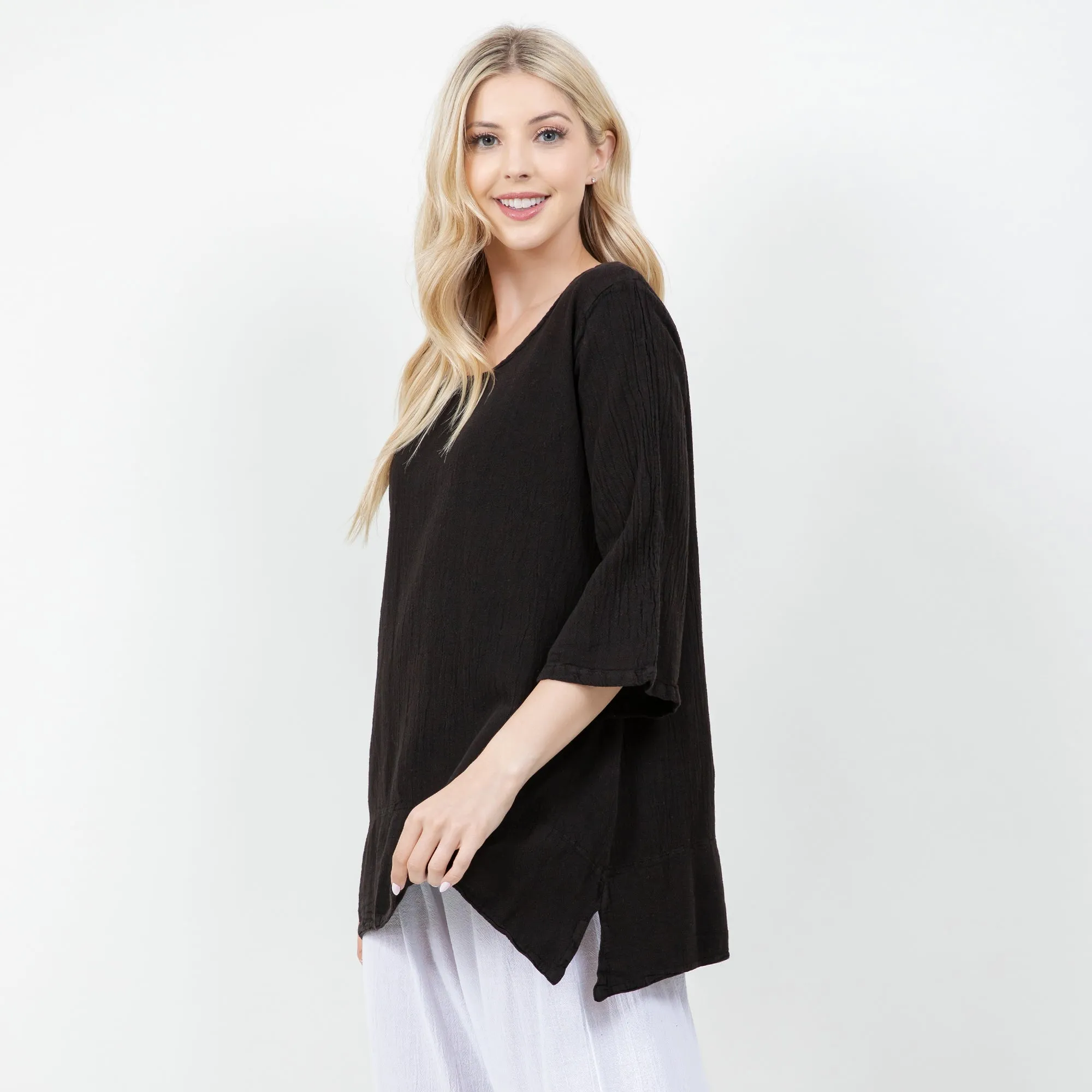 The Liz! New Drop Hemline Tunic Style Top in 100% Cotton Gauze,Women Wear