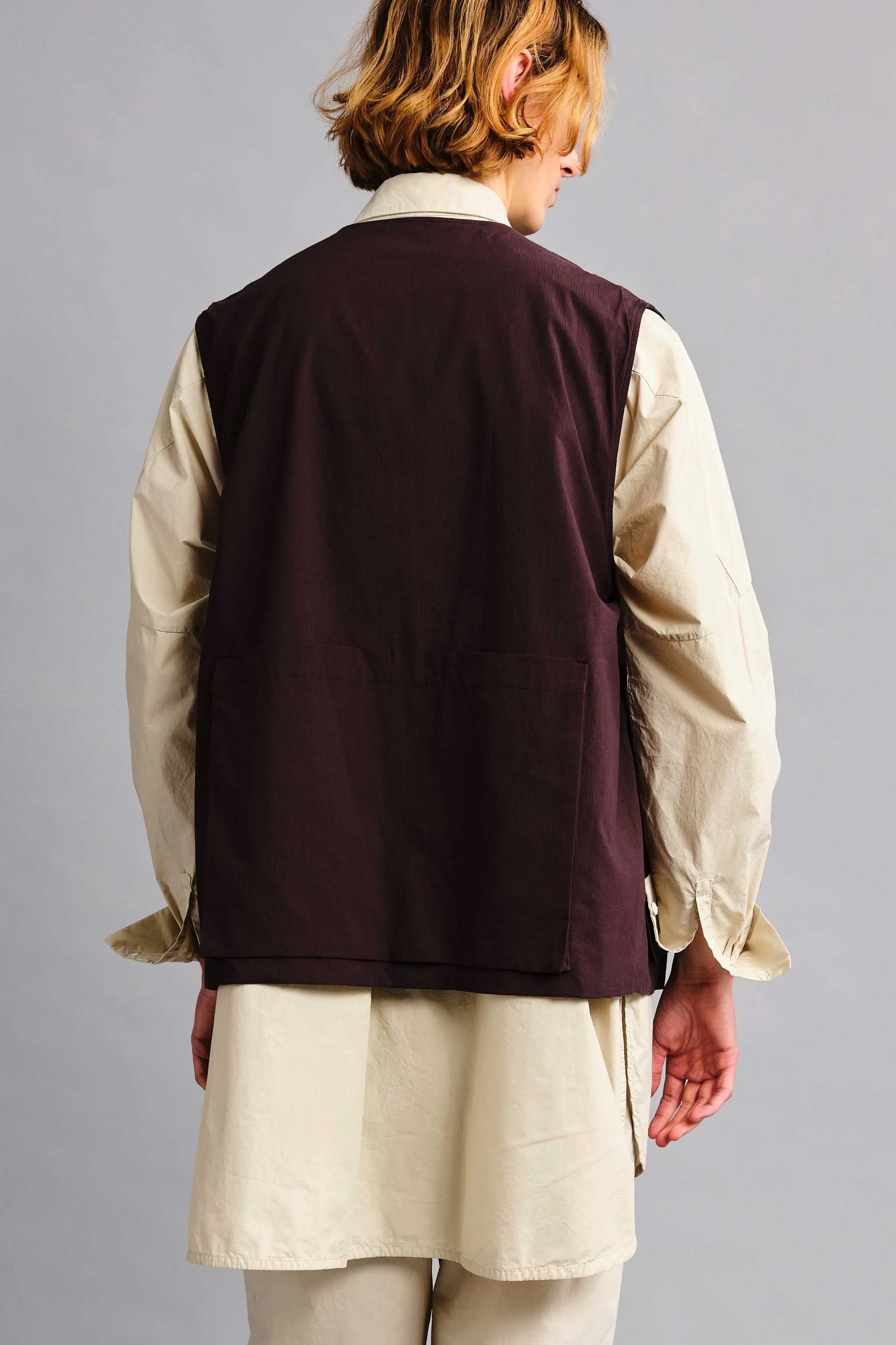 THE TINKER GILET / FINE RIPSTOP COTTON COFFEE,Men Wear