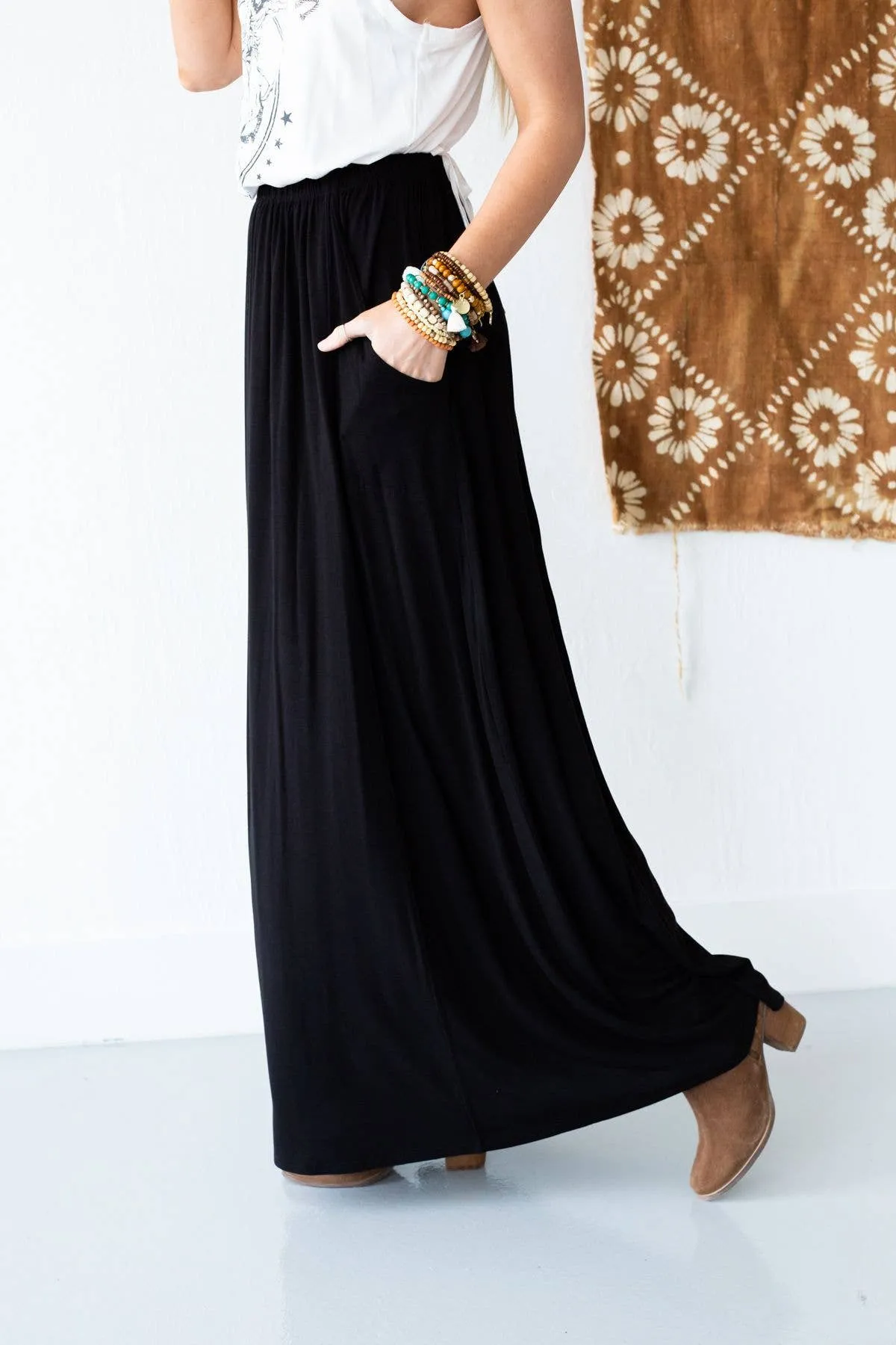 Three Bird Nest The Perfect Pocketed Maxi Skirt - Black,Women Wear